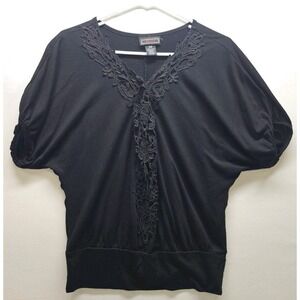 VTG Y2K Licorice Black Embroidered Lace Kimono Blouse Indie Sleaze Whimsigoth
